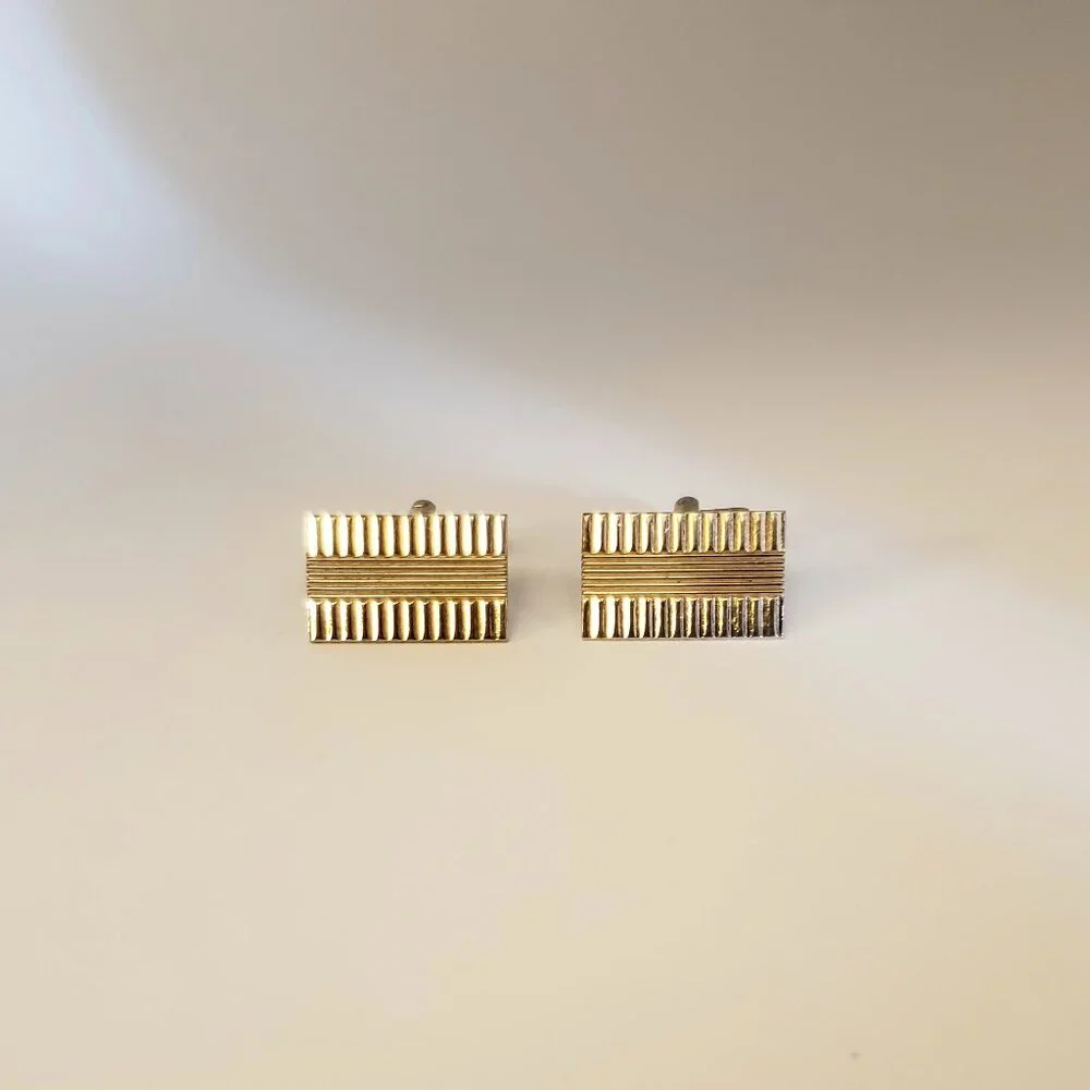 Vintage Gold Tone Angled Ridged Striped Metal Cufflinks Goldtone Rectangular